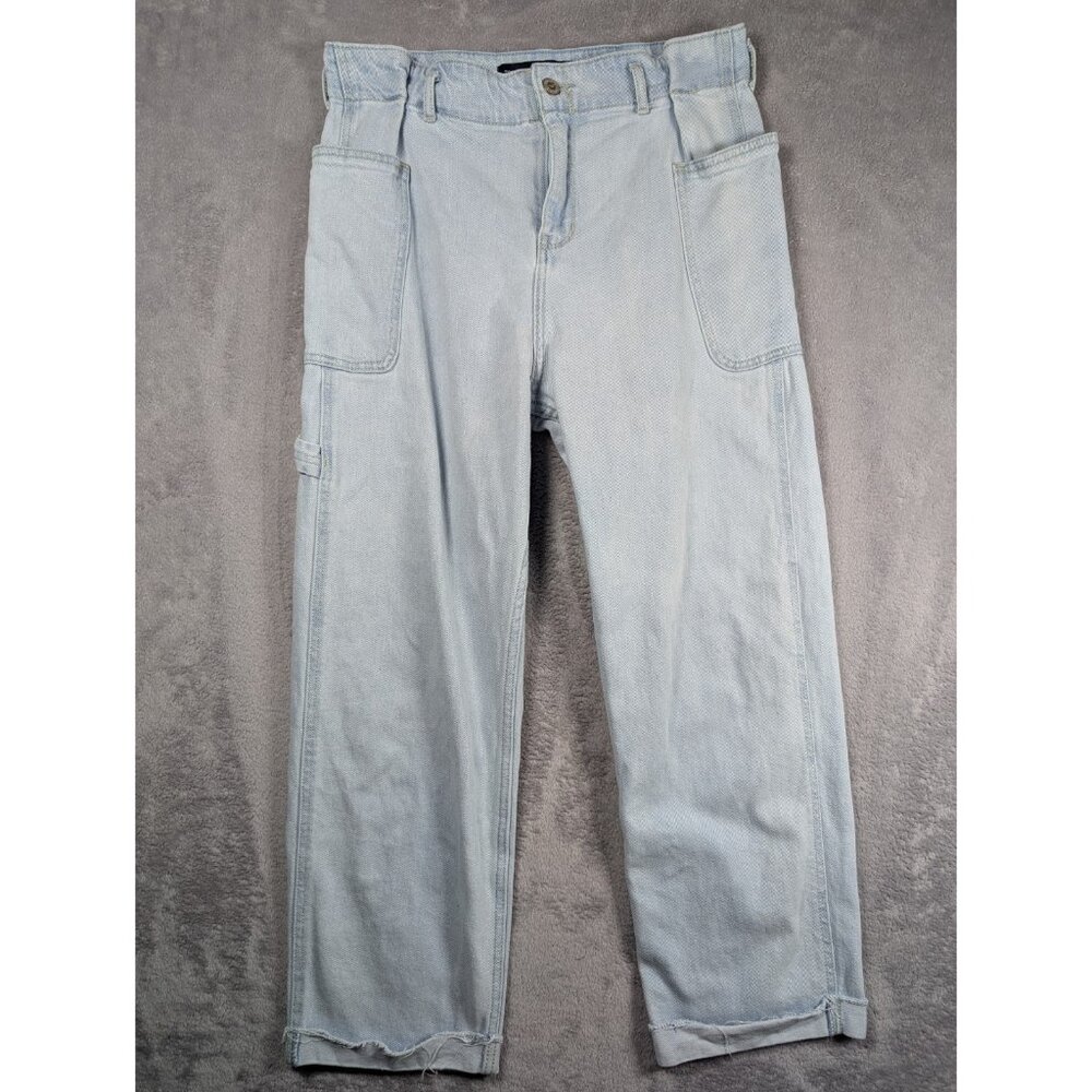 Hollister High Rise Crop Boyfriend Jeans Womens Size 28 Waist Pleated Light Wash